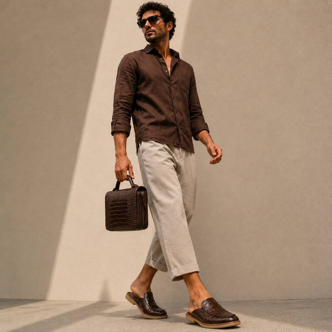 Genuine Leather Men's Hand Clutch – Crocodile Texture