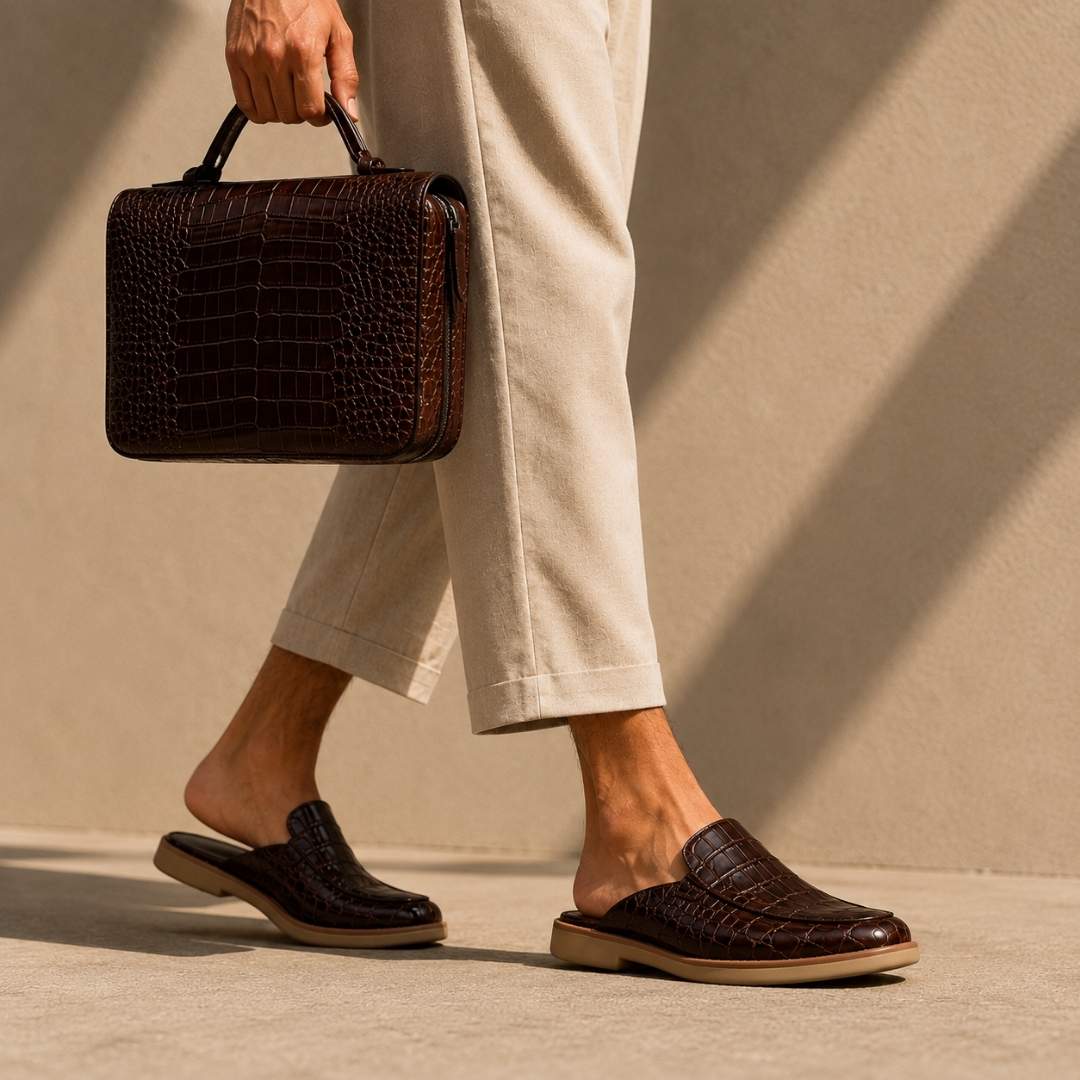 Genuine Leather Men's Hand Clutch – Crocodile Texture