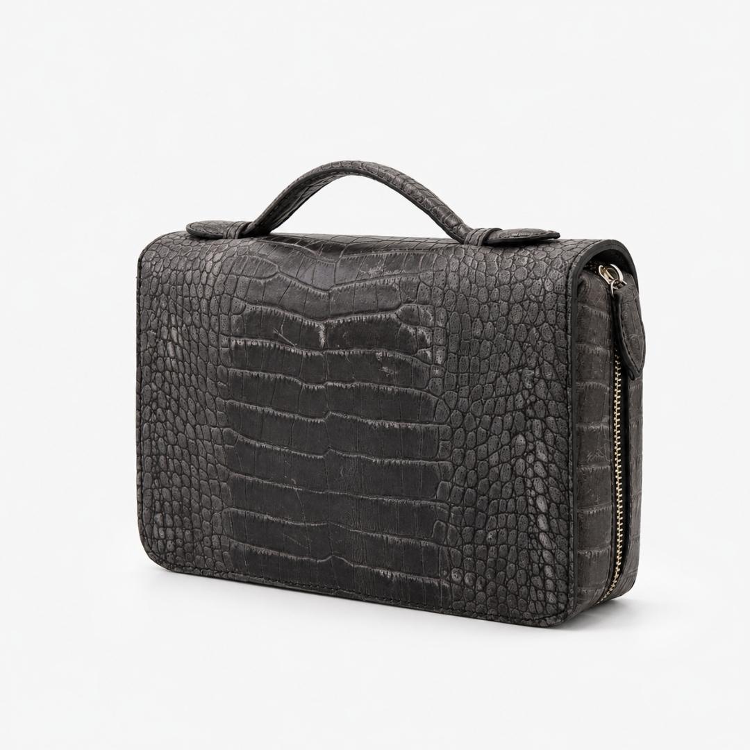 Genuine Leather Men's Hand Clutch – Crocodile Texture