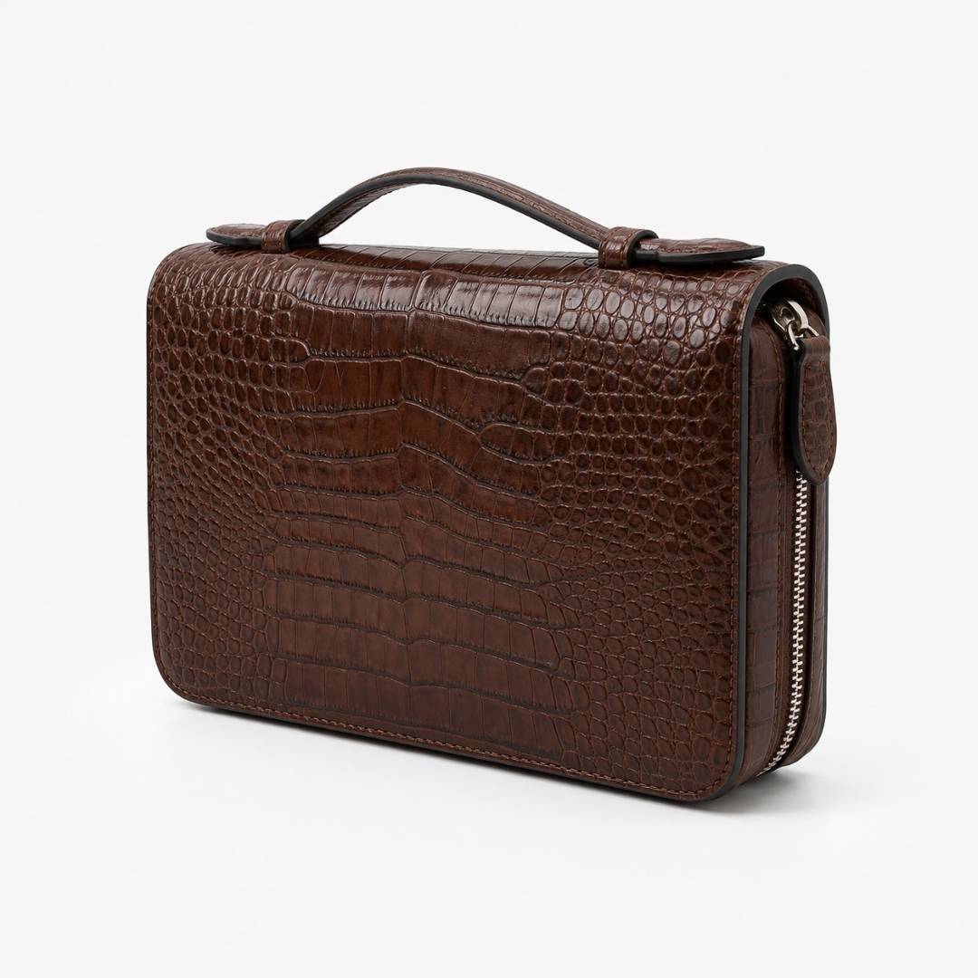 Genuine Leather Men's Hand Clutch – Crocodile Texture