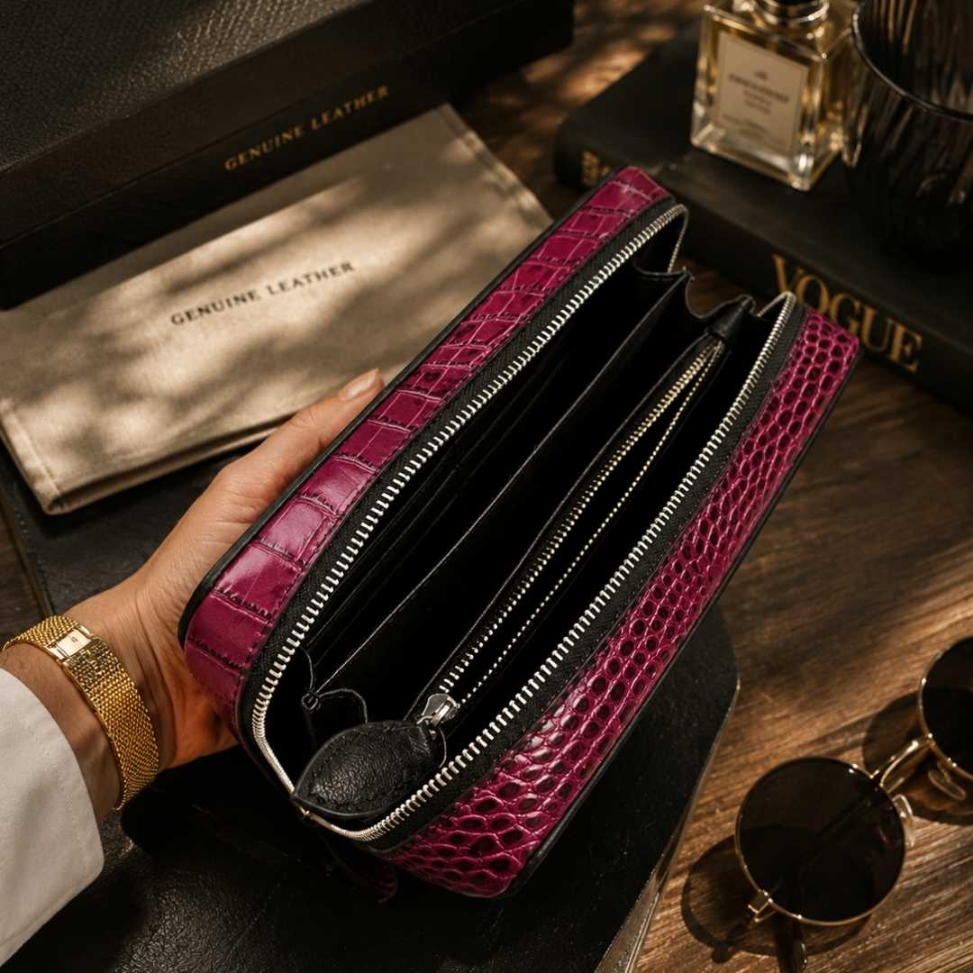Genuine Leather Men's Hand Clutch – Crocodile Texture