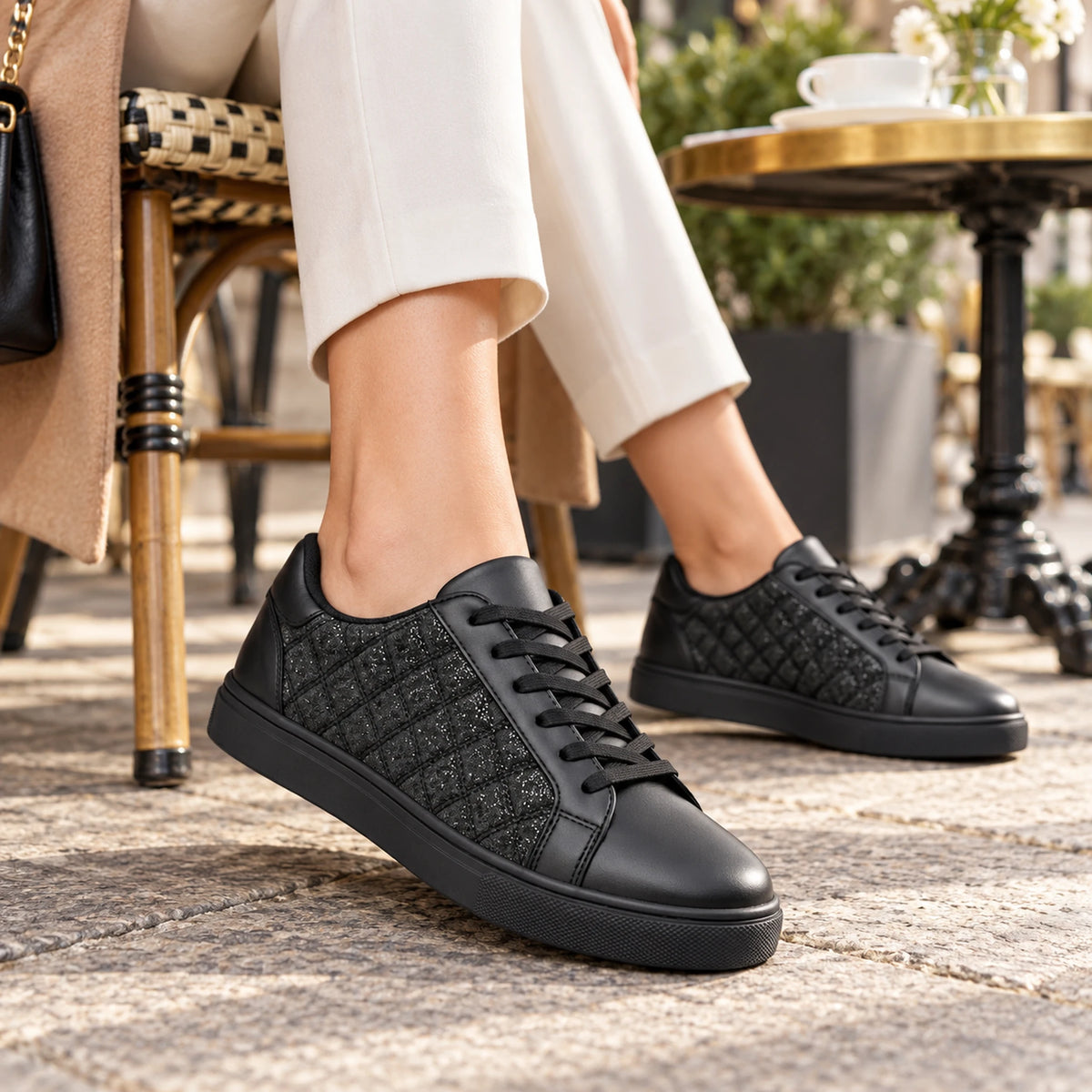 Women’s Quilted Shiny Sneakers