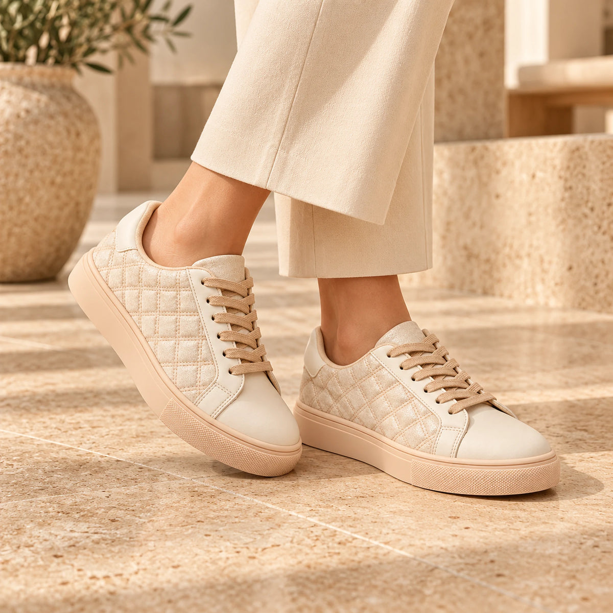 Women’s Quilted Shiny Sneakers