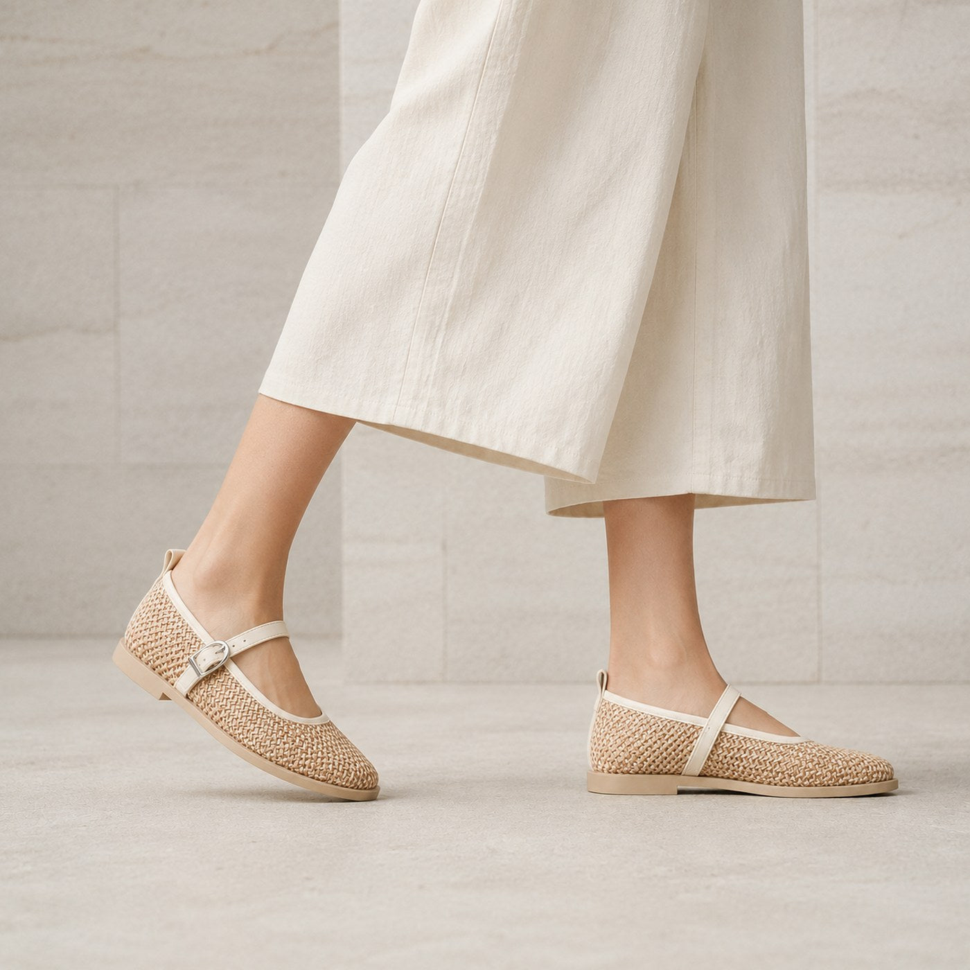 Women’s Woven Mary Jane Flats – Buckle Strap Casual Shoes