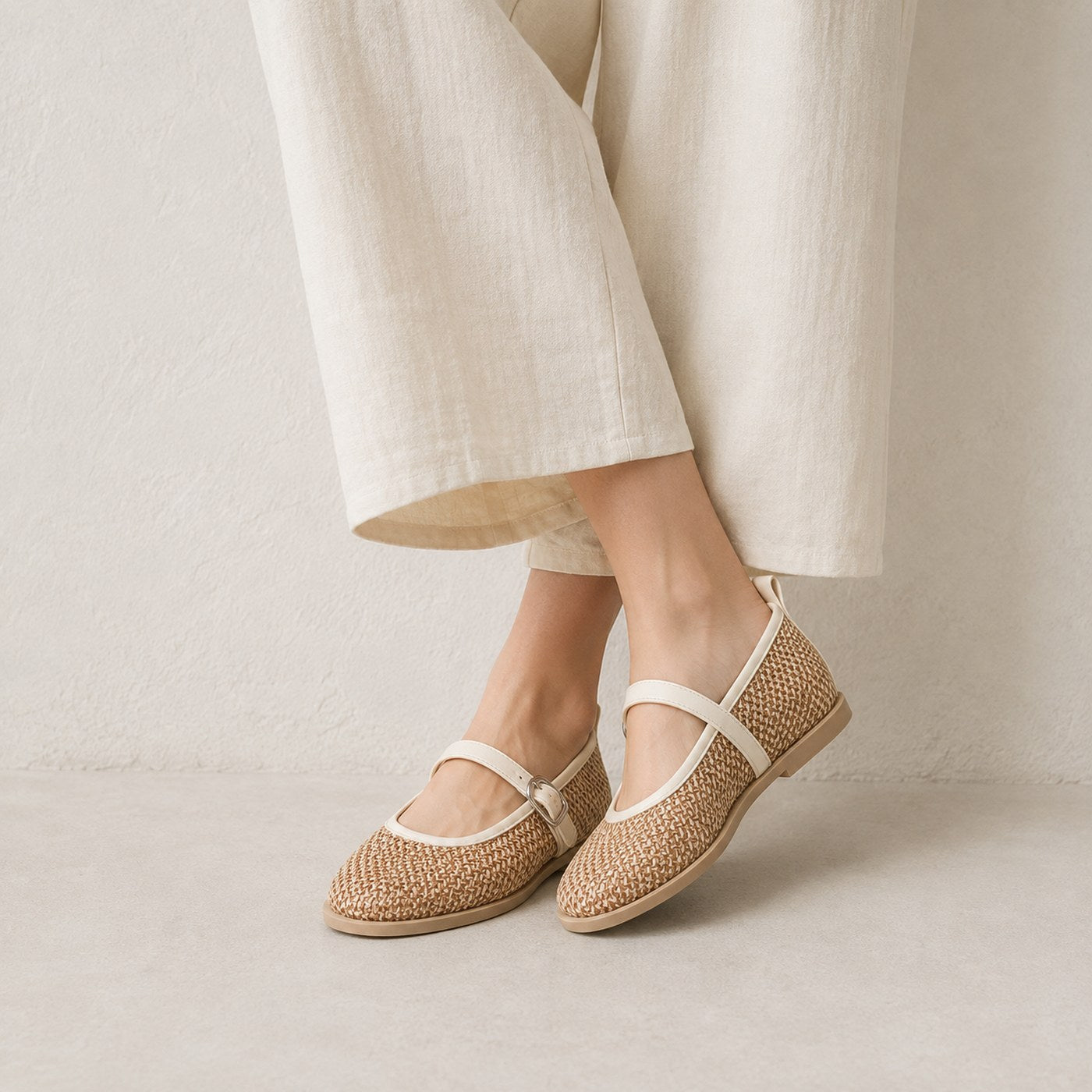 Women’s Woven Mary Jane Flats – Buckle Strap Casual Shoes