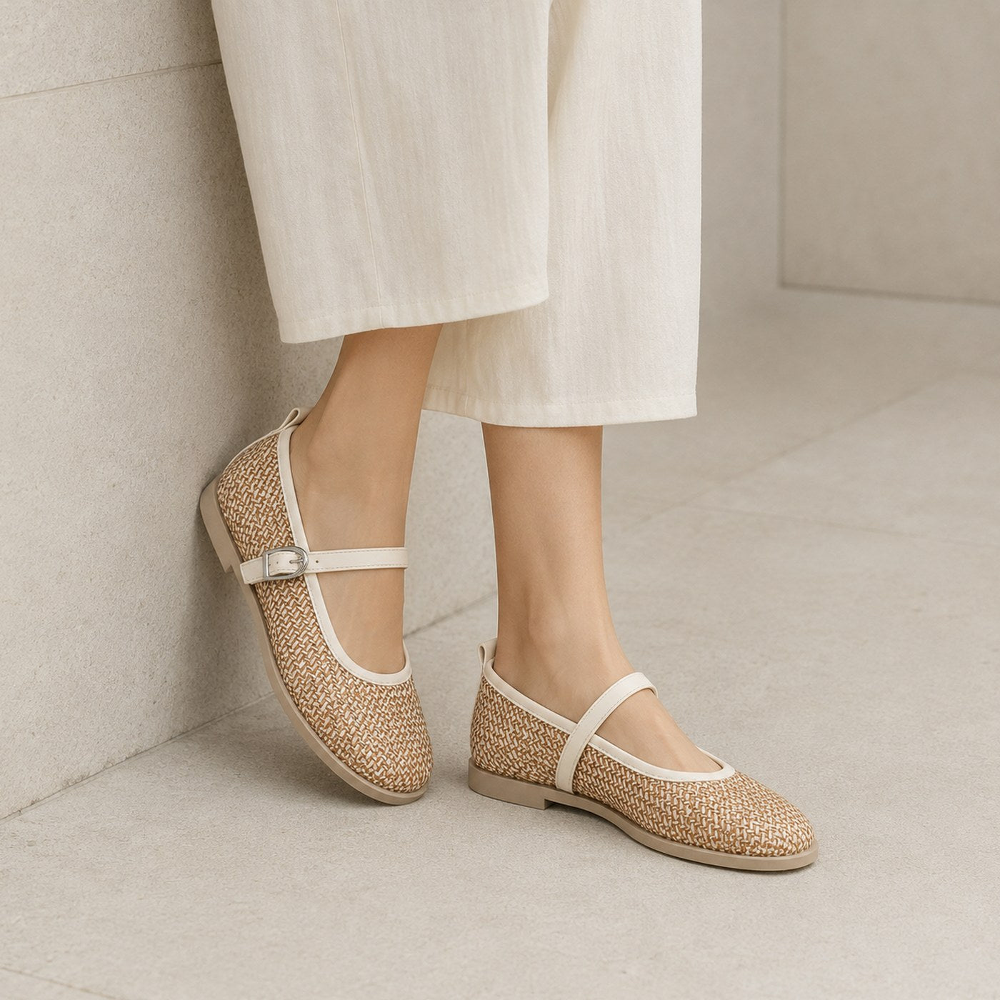 Women’s Woven Mary Jane Flats – Buckle Strap Casual Shoes
