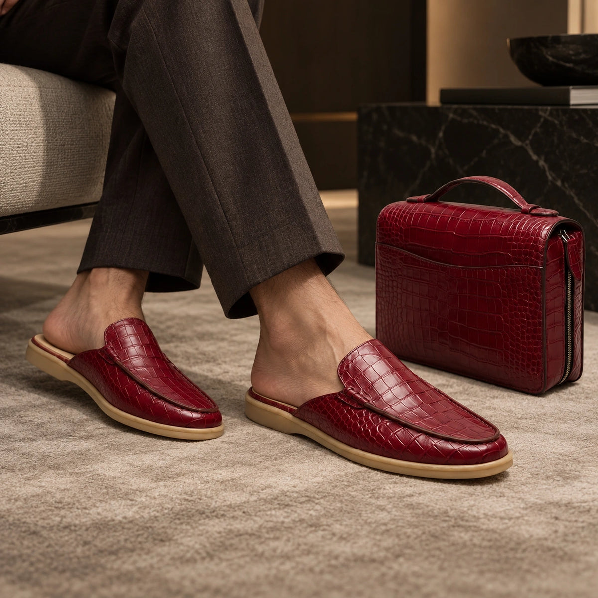 Genuine Leather Men's Hand Clutch – Crocodile Texture